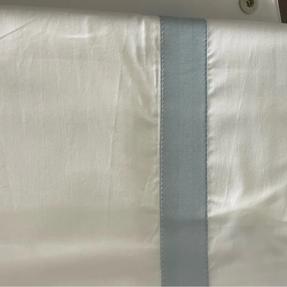 SFERRA Estate White/Poolside Twin Flat Sheet with Blue Trim New In Package